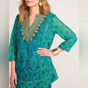 Soft Surroundings Bronte Tunic Floral Beaded Sequin Boho